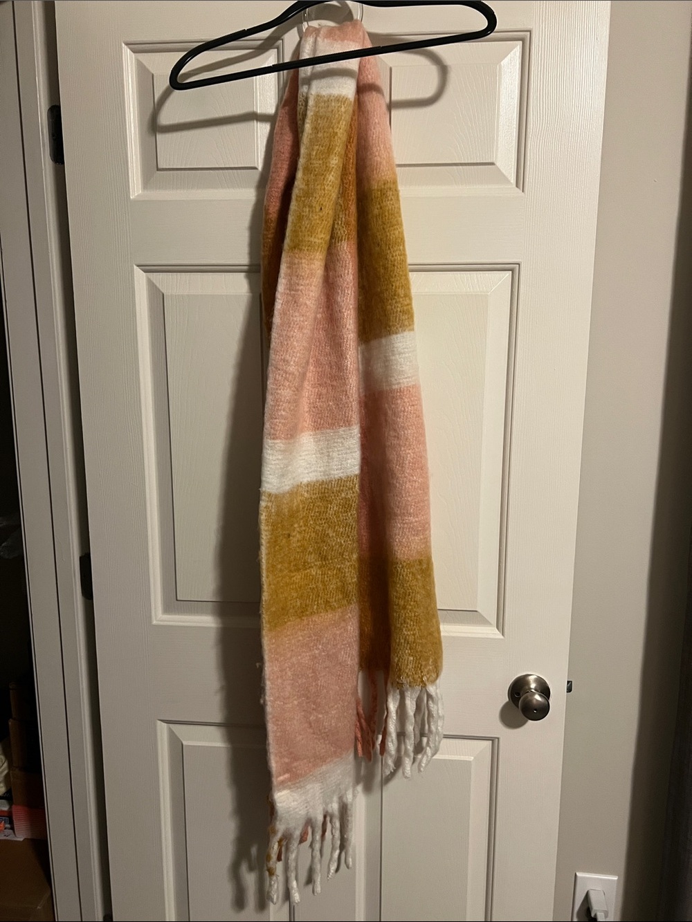 a new day Pink, Mustard & White Striped Fringe Scarf